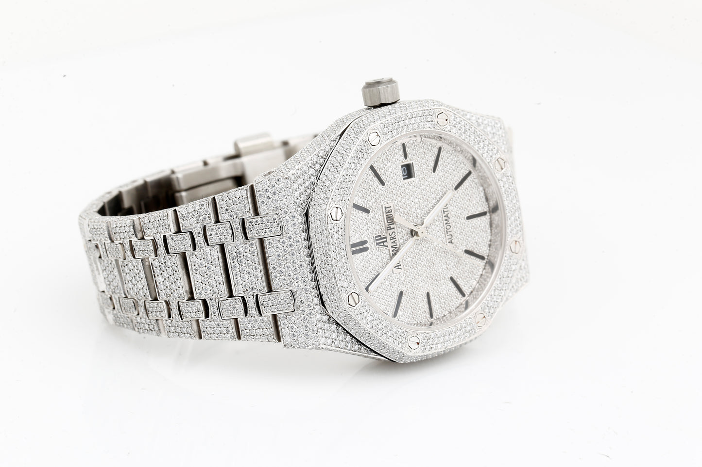 AP Iced Out Real VVS Moissanite White Diamonds Metal Strap Wrist Watch
