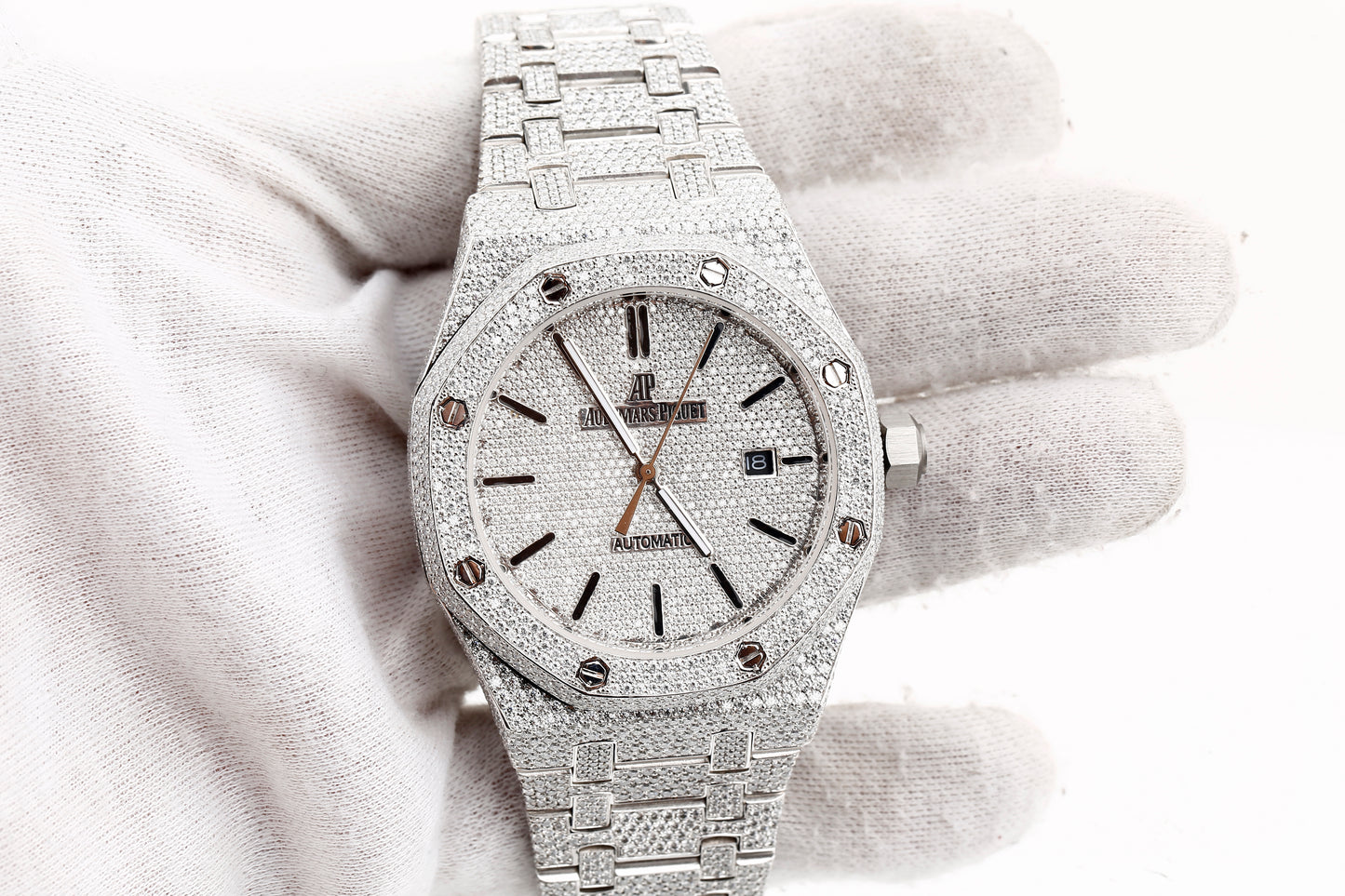 AP Iced Out Real VVS Moissanite White Diamonds Metal Strap Wrist Watch