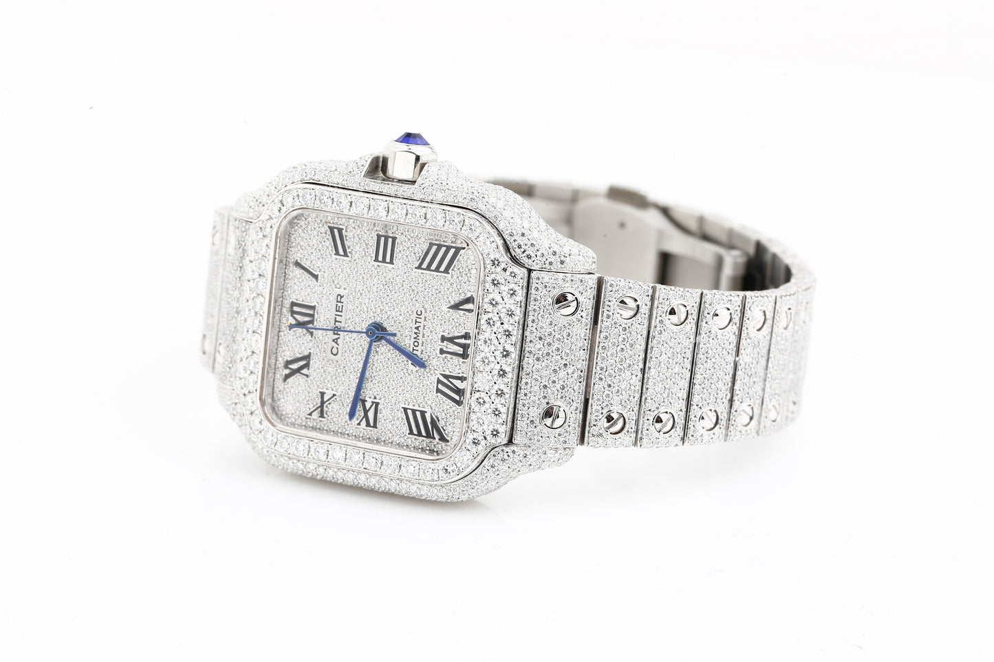 Luxury Cartier Iced Out Real VVS Moissanite Diamond Hand Crafted Watch