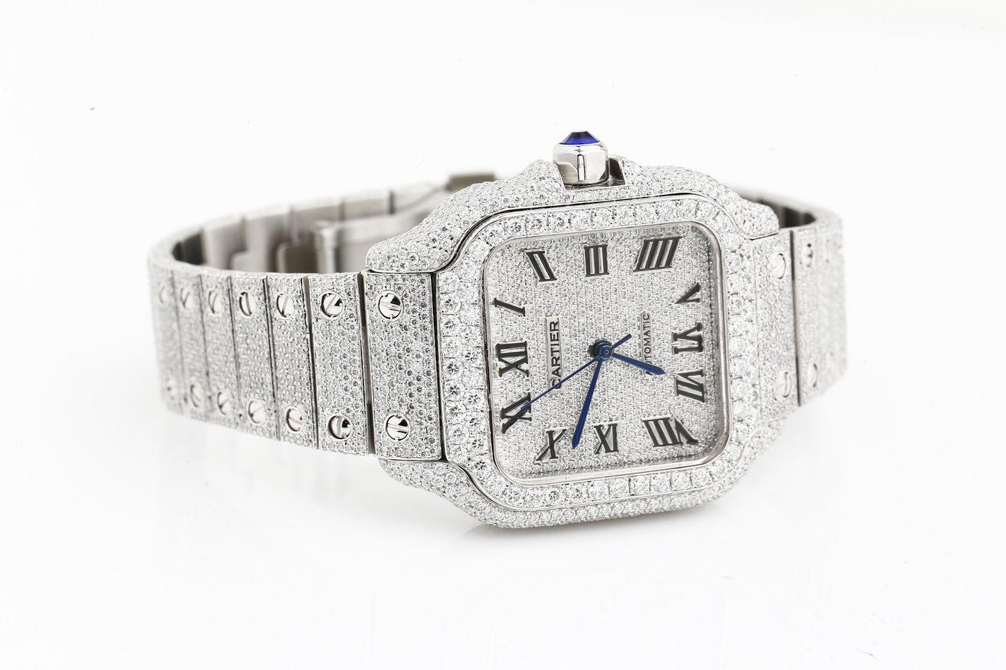 Luxury Cartier Iced Out Real VVS Moissanite Diamond Hand Crafted Watch
