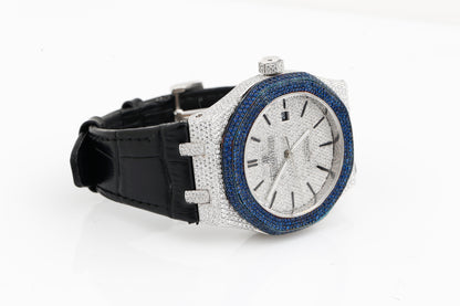 Luxury AP Blue and White VVS Moissanite Diamonds Silicon Strap Hip Hop Watch