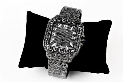 Luxury Watch Real Black Moissanite Diamond Watch, Handmade Stainless Steel Watch For Men/Women, Hip Hop Watch, Iced Out Watch Gift for Love