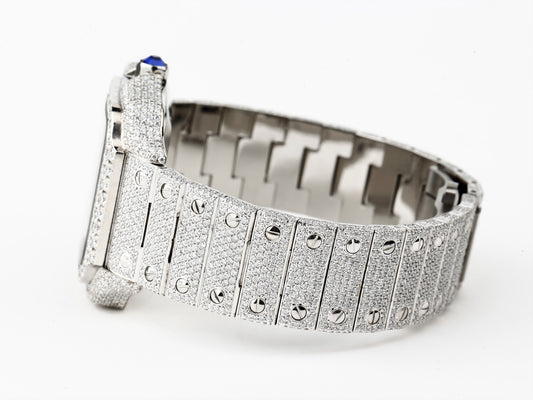 Luxury Cartier Watch in Real VVS Moissanite Diamond Watch, Handmade Stainless Steel Watch For Men/Women