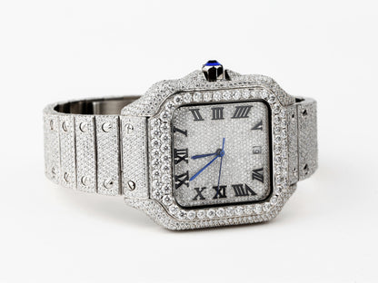 Luxury Cartier Watch in Real VVS Moissanite Diamond Watch, Handmade Stainless Steel Watch For Men/Women