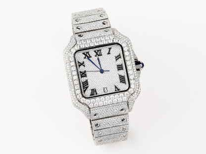 Luxury Cartier Watch in Real VVS Moissanite Diamond Watch, Handmade Stainless Steel Watch For Men/Women