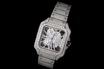 Luxury Cartier Watch in Real VVS Moissanite Diamond Watch, Handmade Stainless Steel Watch For Men/Women