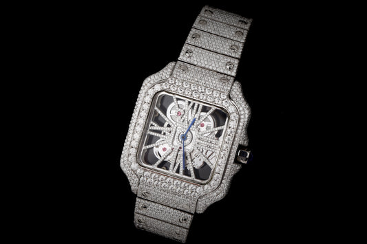 Luxury Cartier Watch in Real VVS Moissanite Diamond Watch, Handmade Stainless Steel Watch For Men/Women