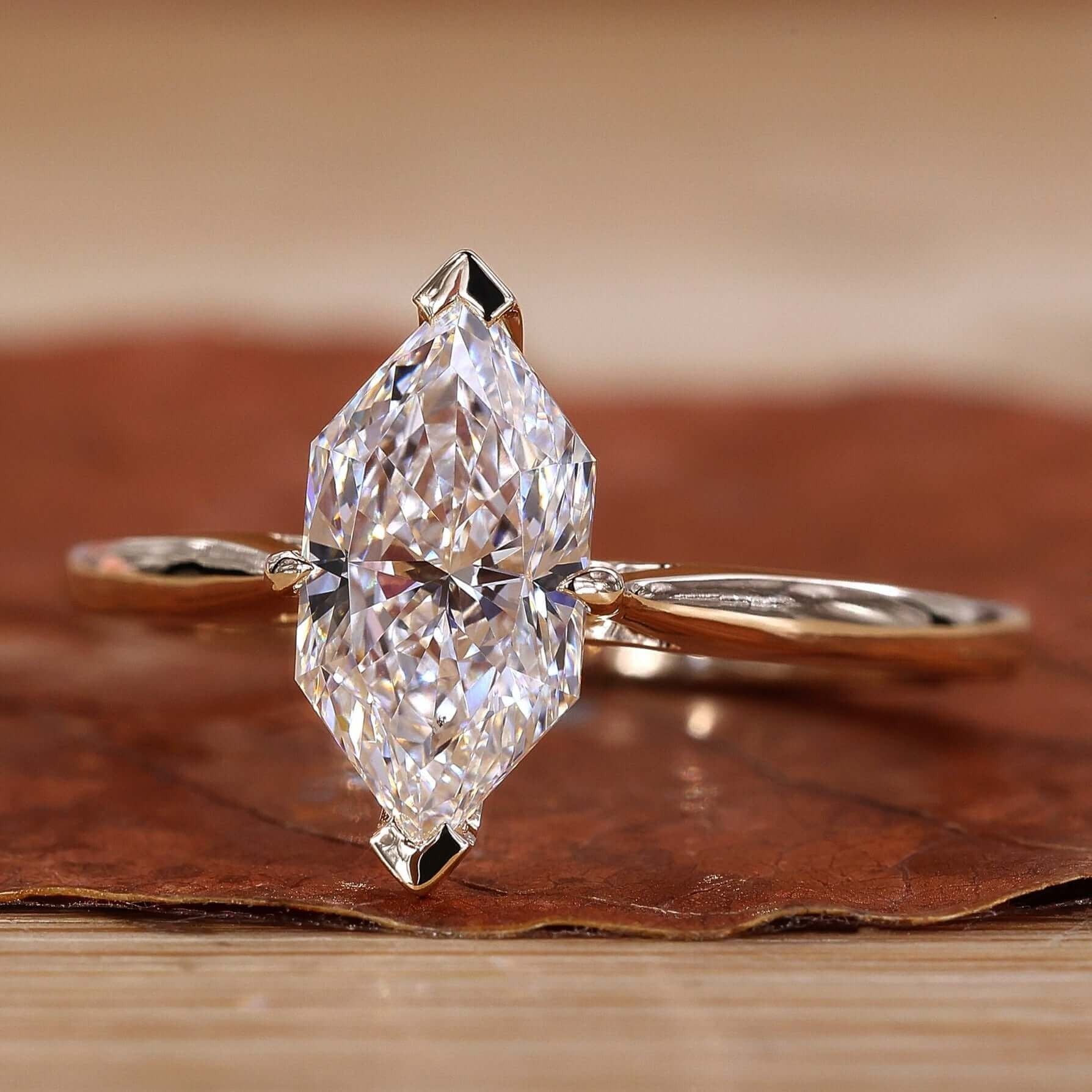 Long Hexagon Cut Lab Grown Diamond Solitaire Engagement Gold Ring  Shree Diamond Mfg