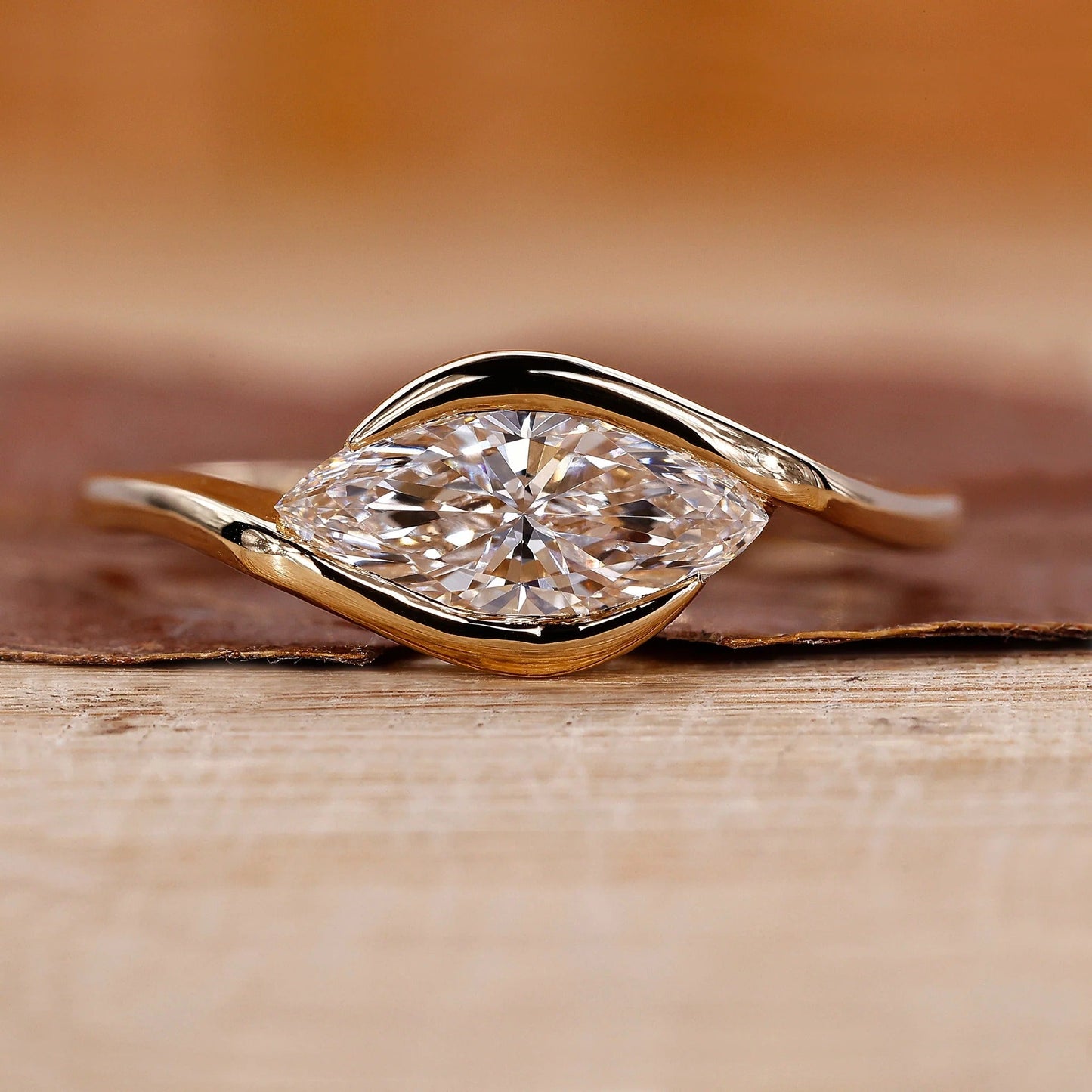 Marquise Cut Lab Grown Diamond Solitaire Horizontal Bazzel Engagement Gold Ring  Shree Diamond Mfg