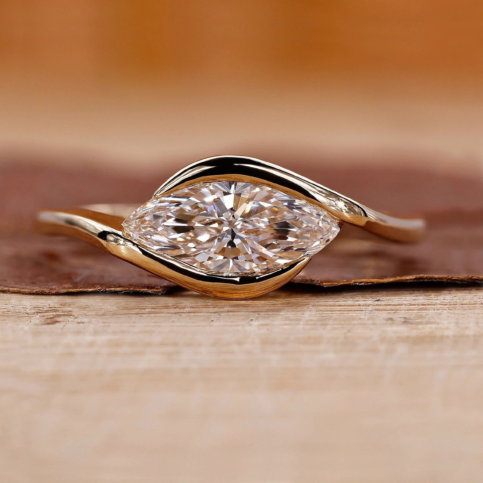 Marquise Cut Lab Grown Diamond Solitaire Horizontal Bazzel Engagement Gold Ring  Shree Diamond Mfg