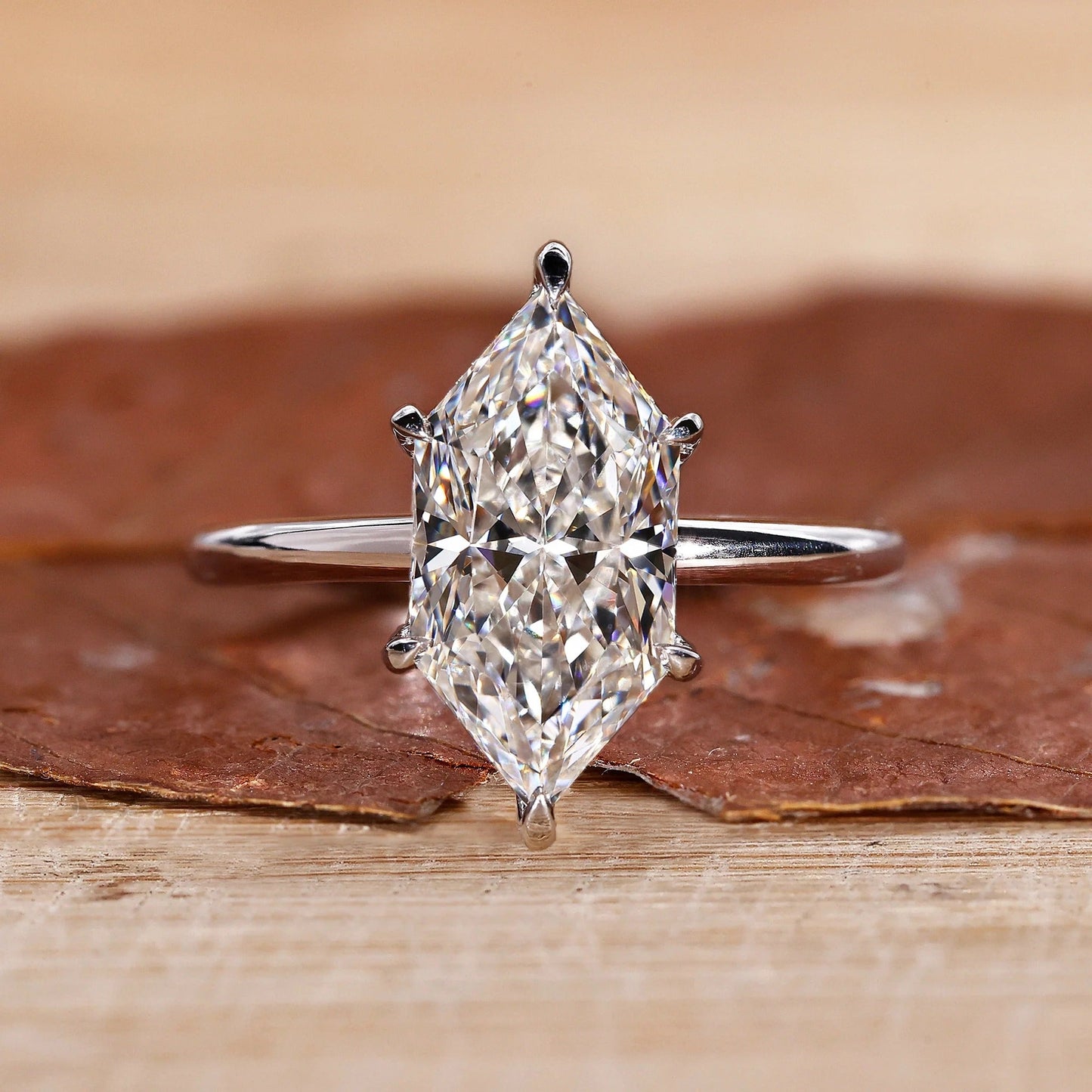 Long Hexagon Cut Lab Grown Diamond Solitaire 6 Prong setting Engagement Gold Ring  Shree Diamond Mfg