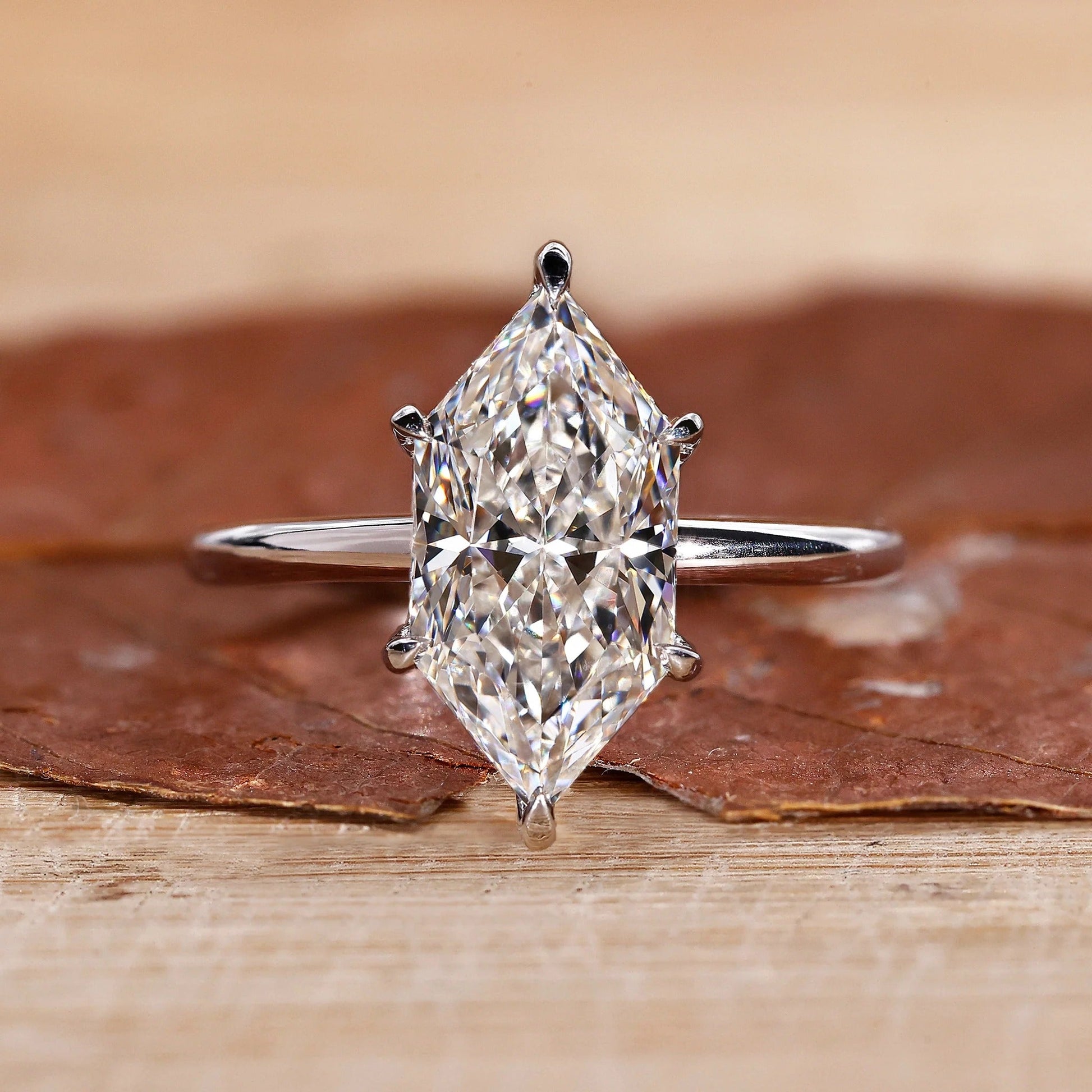 Long Hexagon Cut Lab Grown Diamond Solitaire 6 Prong setting Engagement Gold Ring  Shree Diamond Mfg