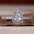 0.75 Carat Pear Cut Lab Grown Diamond Halo Engagement Gold Ring
