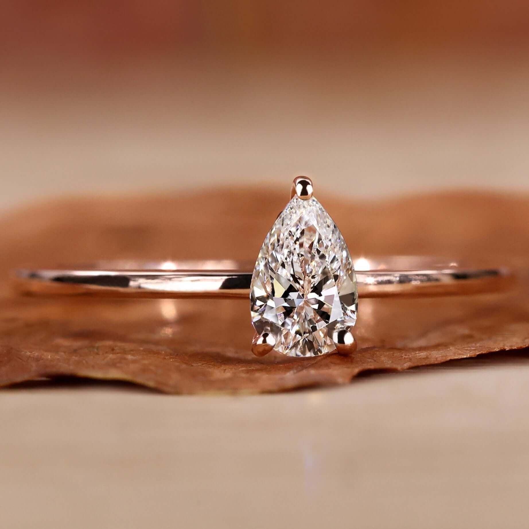 Pear Full Cut Lab Grown Diamond Solitaire 3 Prong Setting Engagement Gold Ring (Copy)  Shree Diamond Mfg