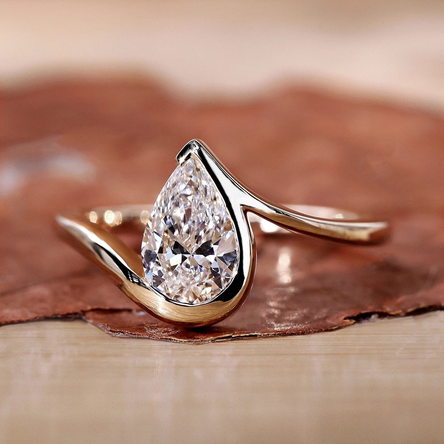 Pear Cut Lab Grown Diamond Solitaire Engagement Gold Ring  Shree Diamond Mfg