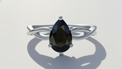Pear Shape Black Opaque Color Diamond Swirl Engagement Ring