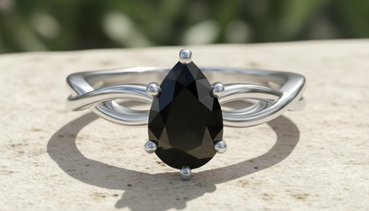 Pear Shape Black Opaque Color Diamond Swirl Engagement Ring