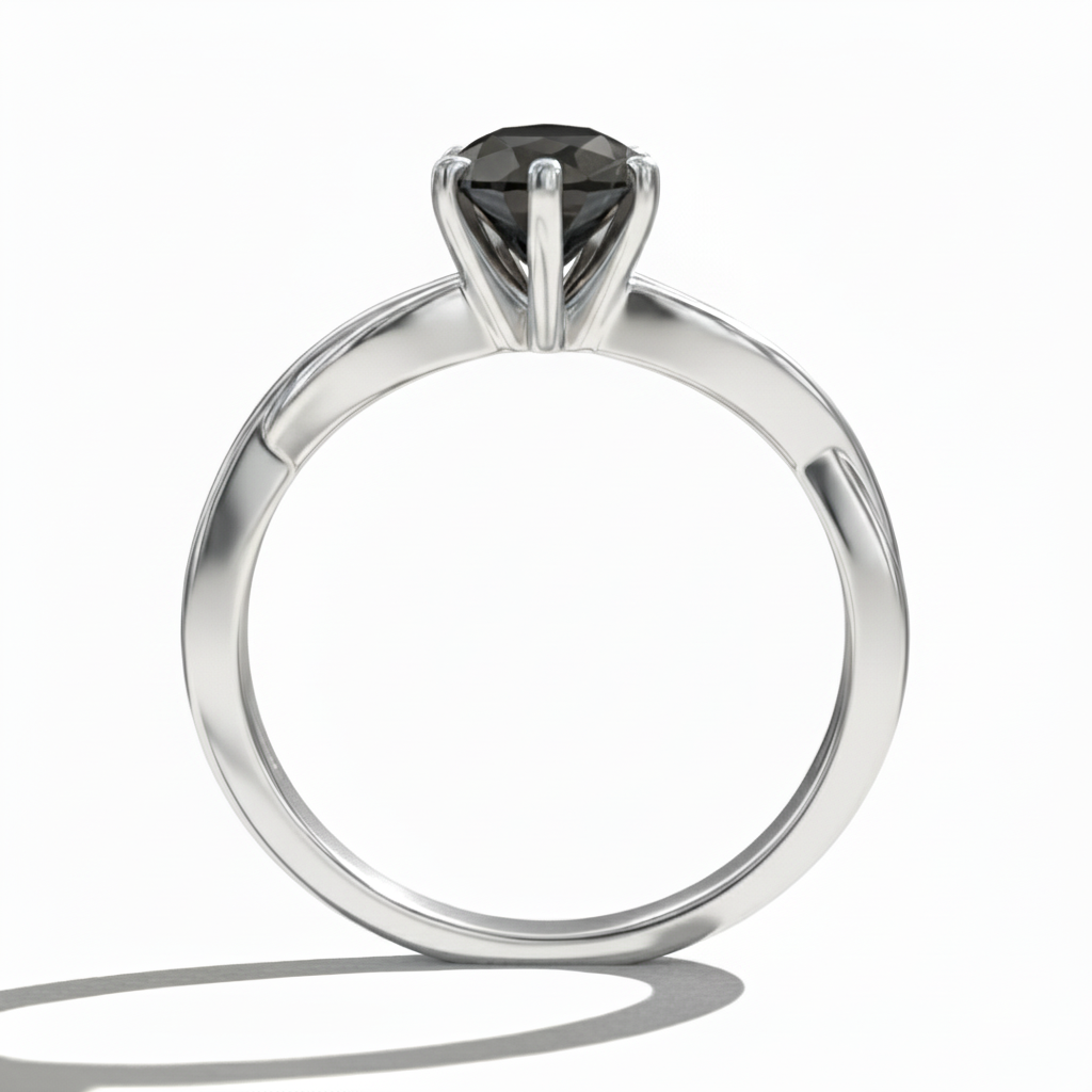 Pear Shape Black Opaque Color Diamond Swirl Engagement Ring