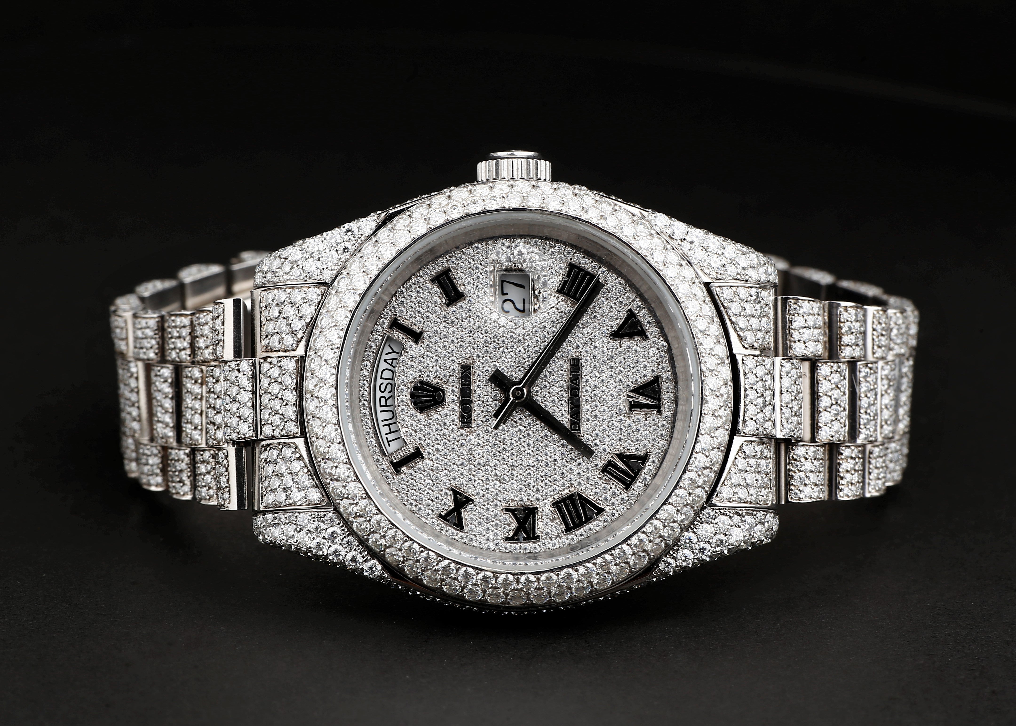 Luxury Rolex Watch in Real VVS Moissanite Diamond Watch, Handmade Stainless Steel Watch For Men/Women