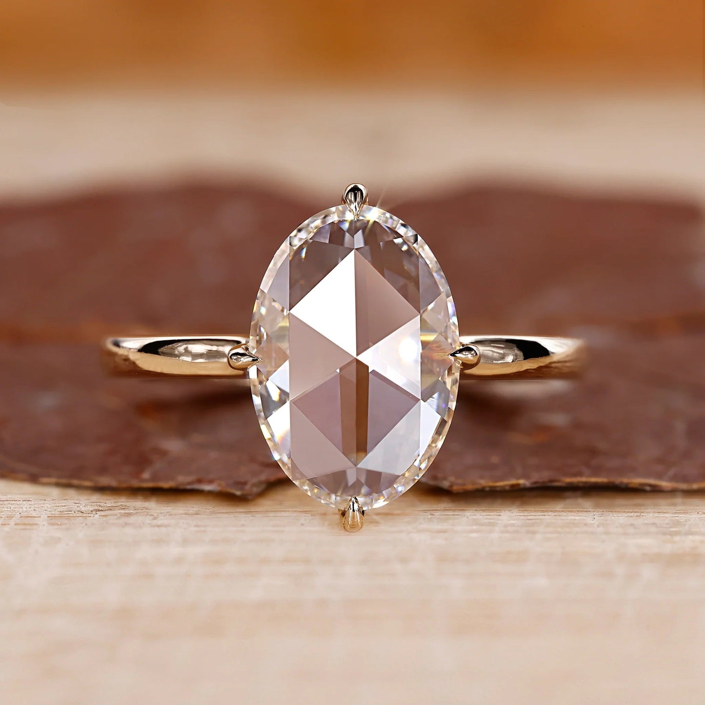 Oval Shape Rose Cut Lab Grown Diamond Prong Setting Solitaire Engagement Gold Ring  Shree Diamond Mfg