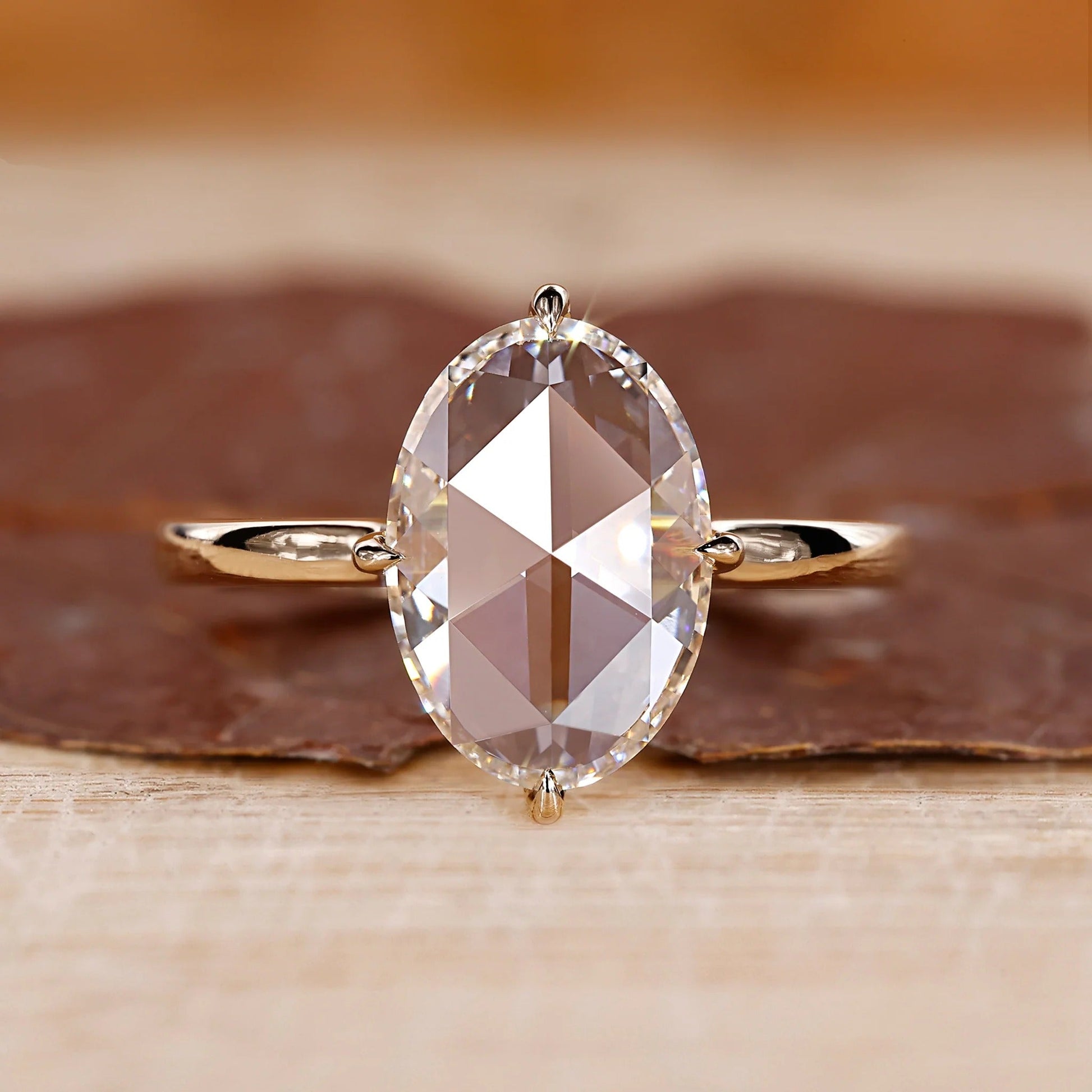 Oval Shape Rose Cut Lab Grown Diamond Prong Setting Solitaire Engagement Gold Ring  Shree Diamond Mfg