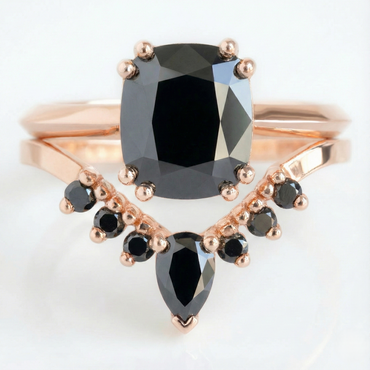 Cushion Shape Fancy Black Color Center Diamond Vintage Solid Gold Ring - Shree Diamond Mfg