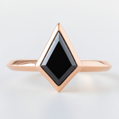 Kite Shape Fancy Black Color Center Diamond Engagement Solid Gold Ring