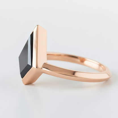 Kite Shape Fancy Black Color Center Diamond Engagement Solid Gold Ring