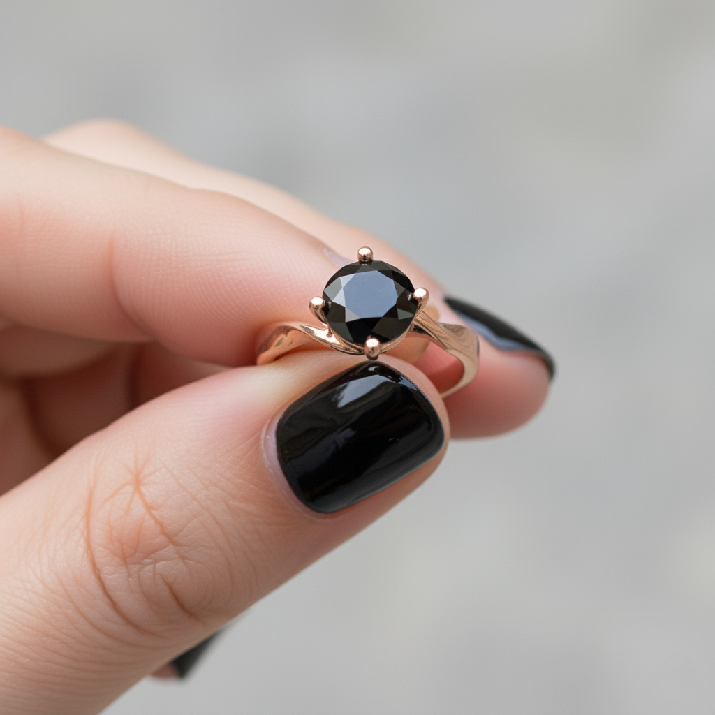 Black Colour Round Shape Diamond Engagement Ring