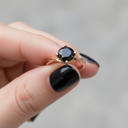 Black Colour Round Shape Diamond Engagement Ring