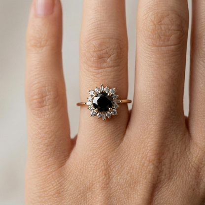 Round Cut Fancy Black Color Diamond Hidden Halo Shoulder Set Ring - Shree Diamond Mfg