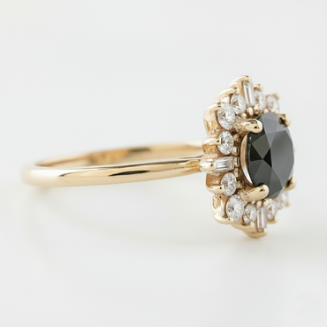 Round Cut Fancy Black Color Diamond Hidden Halo Shoulder Set Ring - Shree Diamond Mfg