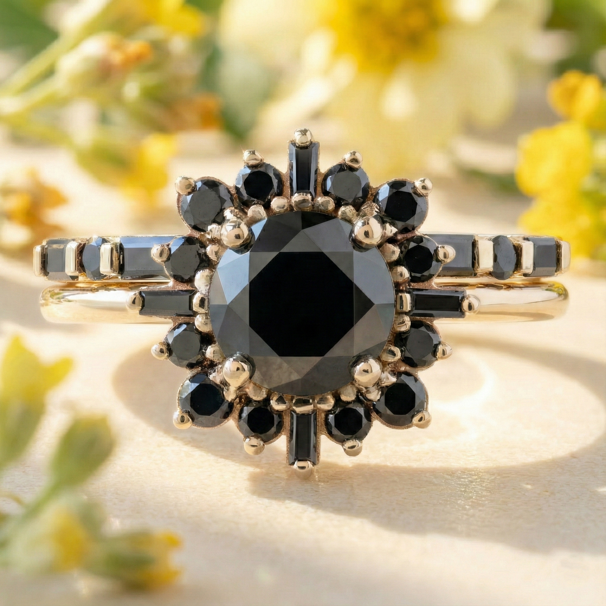Round Cut Fancy Black Color Center Diamond Engagement Solid Gold Ring - Shree Diamond Mfg