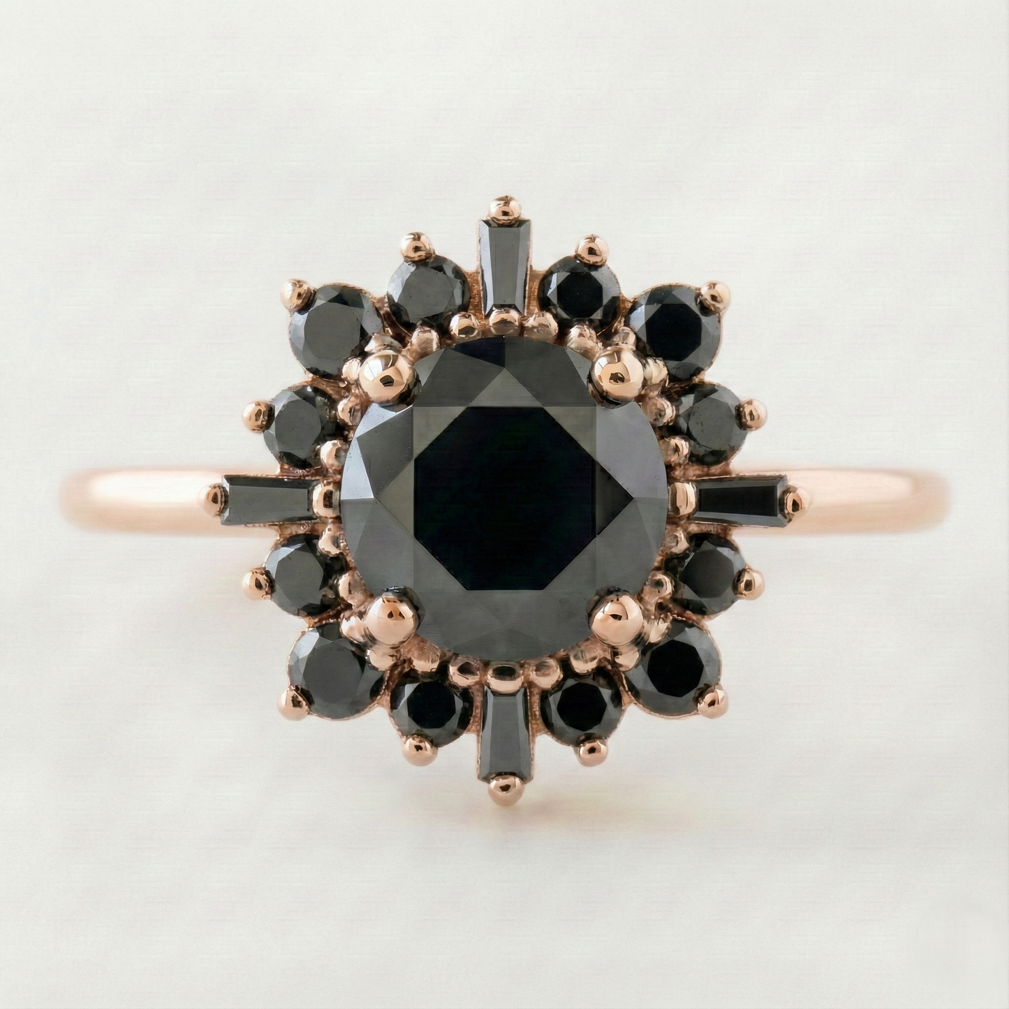 Round Cut Fancy Black Color Diamond Halo Solid Gold Ring - Shree Diamond Mfg