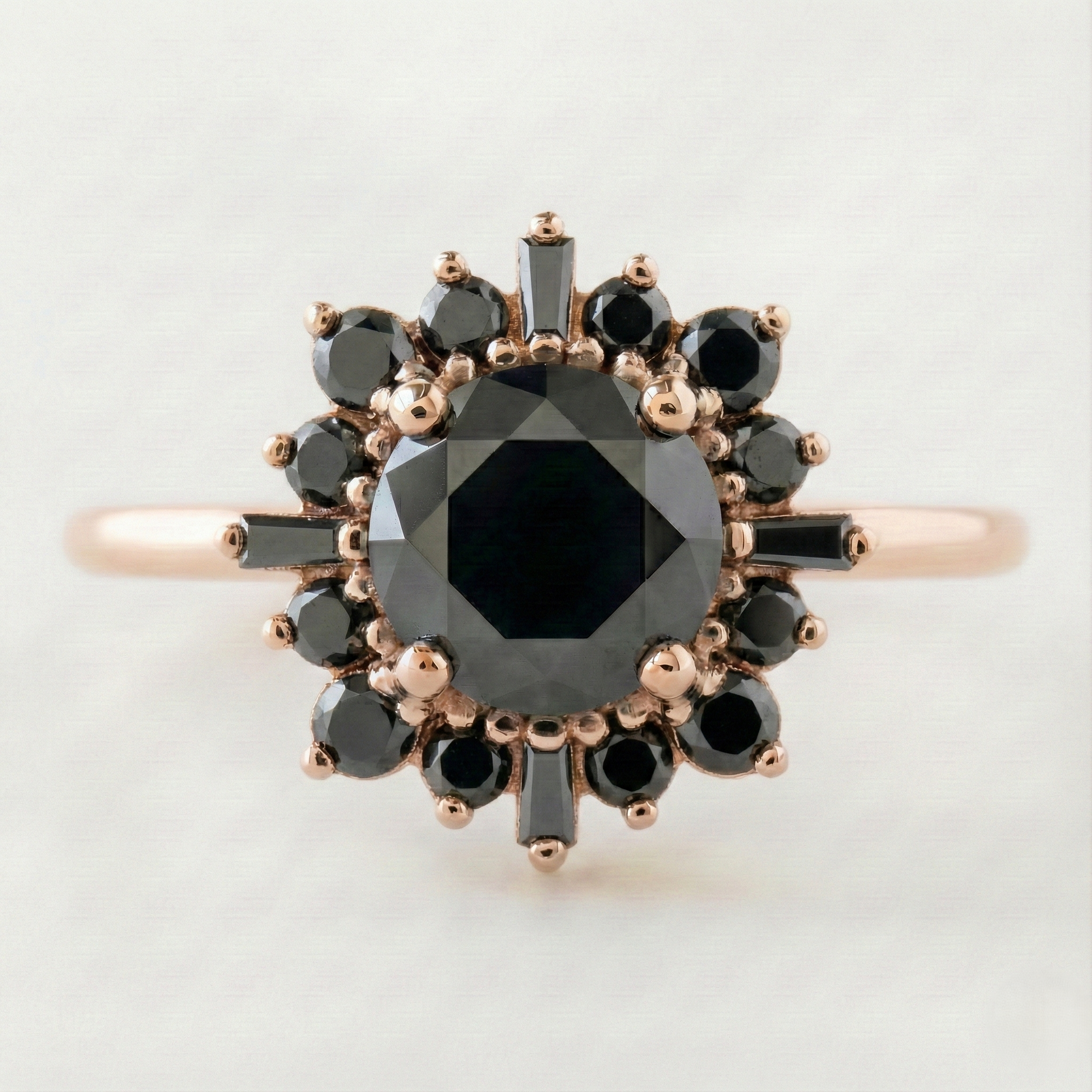 Round Cut Fancy Black Color Diamond Halo Solid Gold Ring - Shree Diamond Mfg