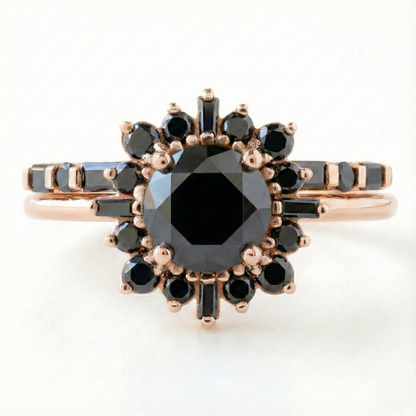 Round Cut Fancy Black Color Center Diamond Engagement Solid Gold Ring - Shree Diamond Mfg
