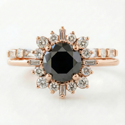Round Cut Fancy Black Color Diamond Hidden Halo Shoulder Set Ring - Shree Diamond Mfg