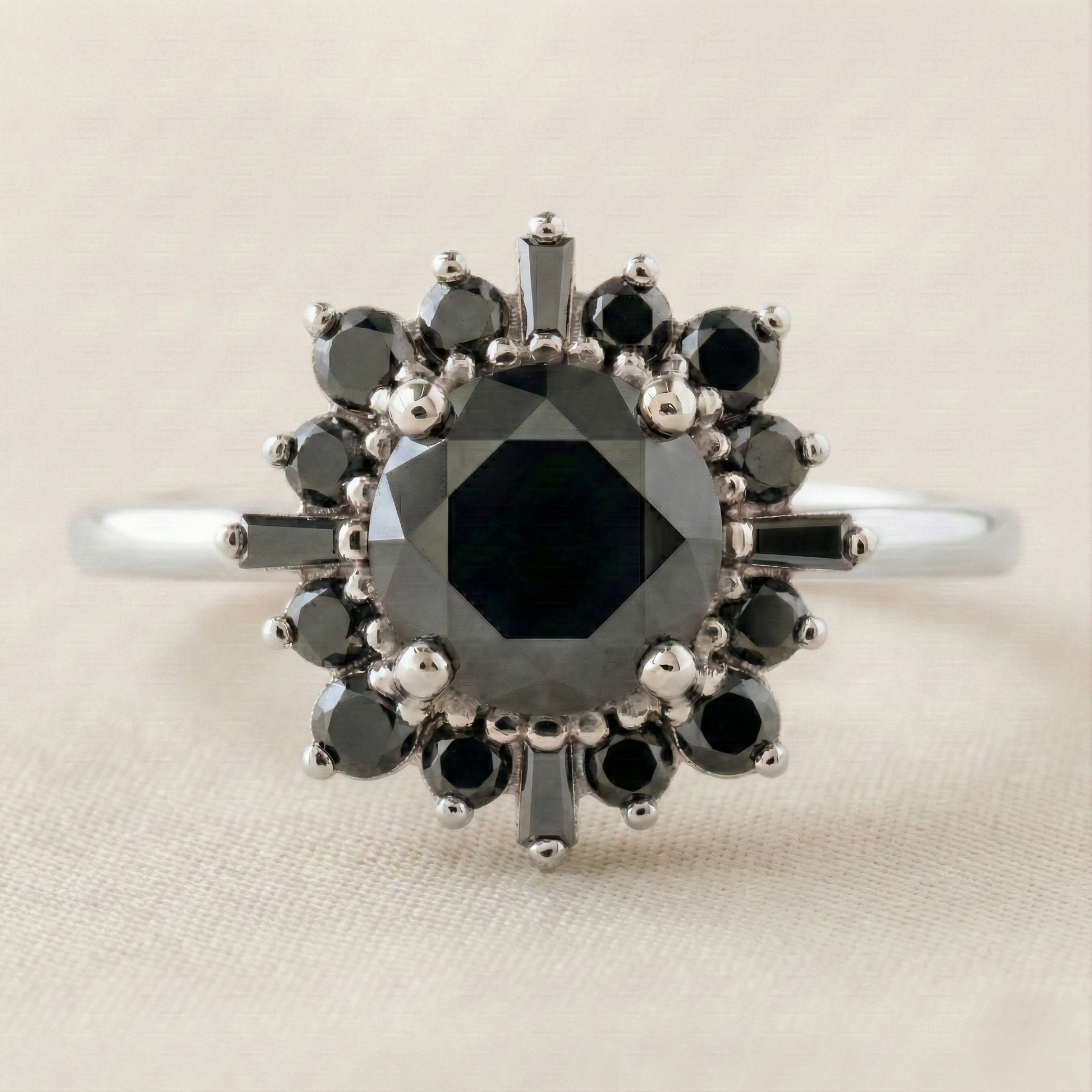 Round Cut Fancy Black Color Diamond Halo Solid Gold Ring - Shree Diamond Mfg
