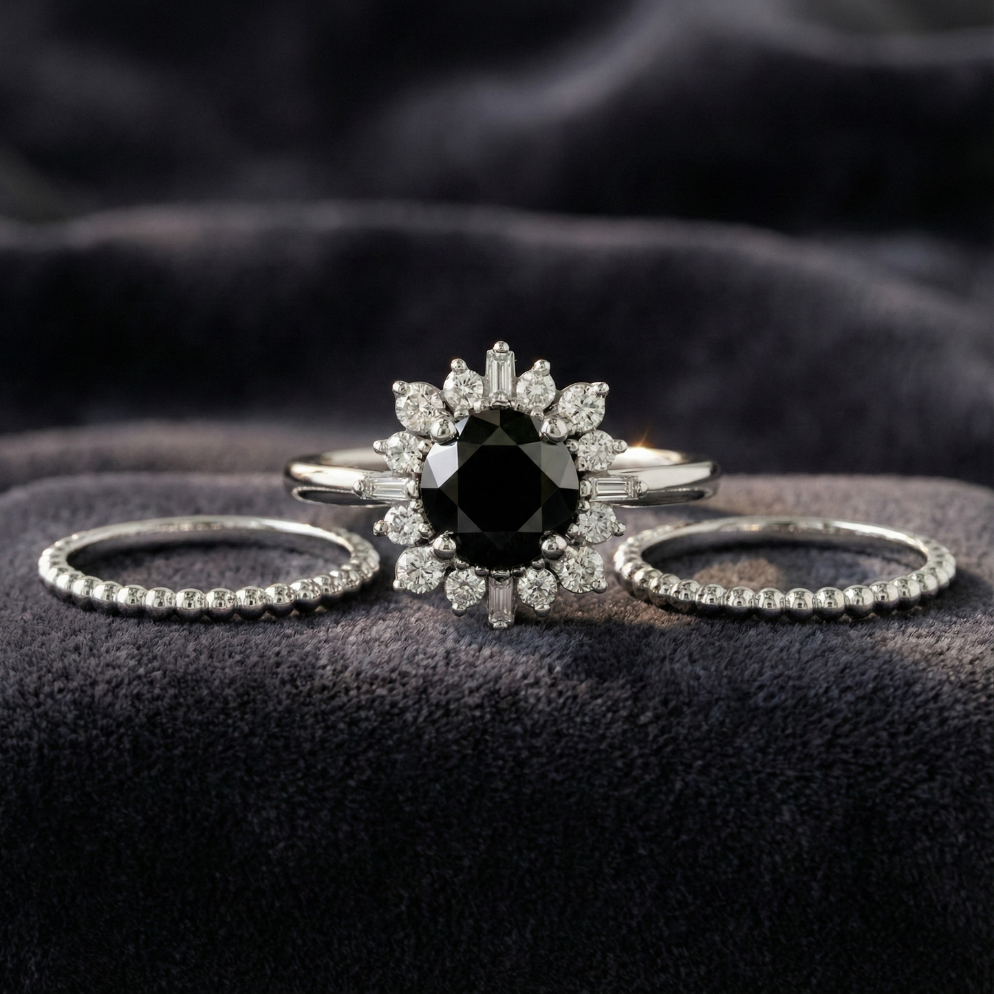 Round Shape Fancy Black Color Center Diamond Bridal Solid Gold Ring Set - Shree Diamond Mfg