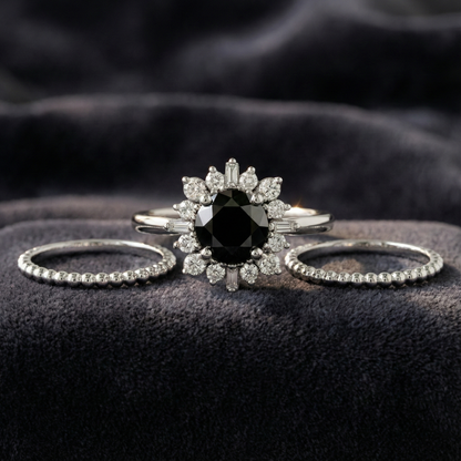 Round Shape Fancy Black Color Center Diamond Bridal Solid Gold Ring Set - Shree Diamond Mfg