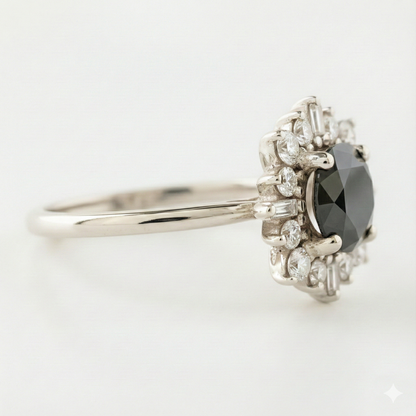 Round Cut Fancy Black Color Diamond Hidden Halo Shoulder Set Ring - Shree Diamond Mfg