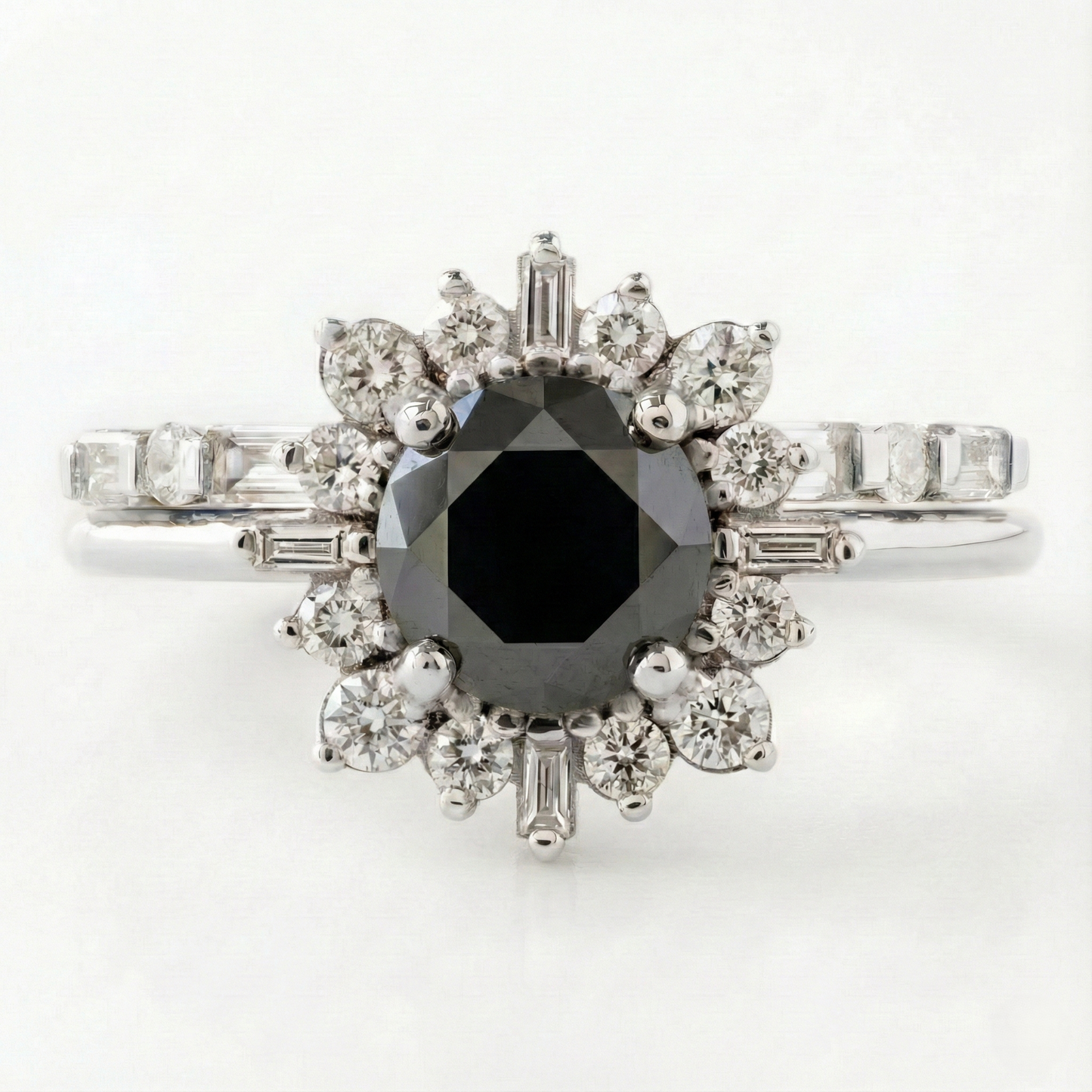 Round Cut Fancy Black Color Diamond Hidden Halo Shoulder Set Ring - Shree Diamond Mfg