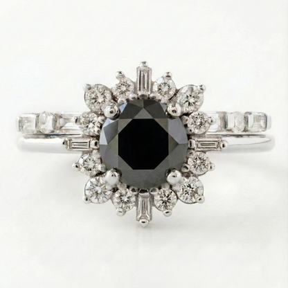 Round Cut Fancy Black Color Diamond Hidden Halo Shoulder Set Ring - Shree Diamond Mfg