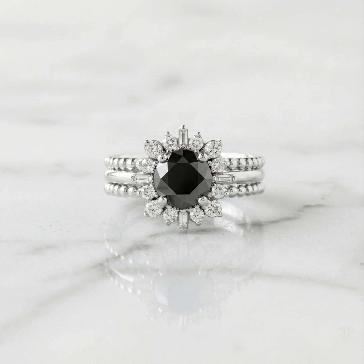 Round Shape Fancy Black Color Center Diamond Bridal Solid Gold Ring Set - Shree Diamond Mfg