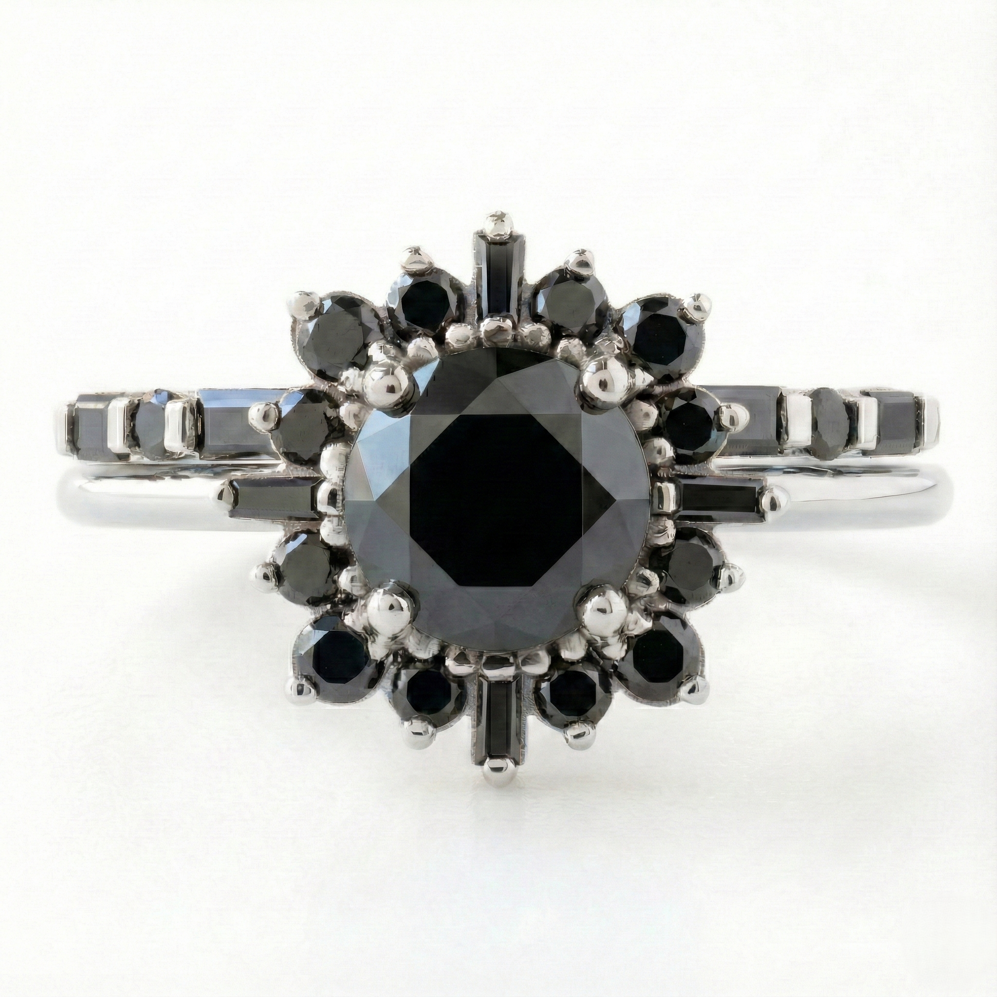 Round Cut Fancy Black Color Center Diamond Engagement Solid Gold Ring - Shree Diamond Mfg