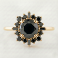 Round Cut Fancy Black Color Diamond Halo Solid Gold Ring