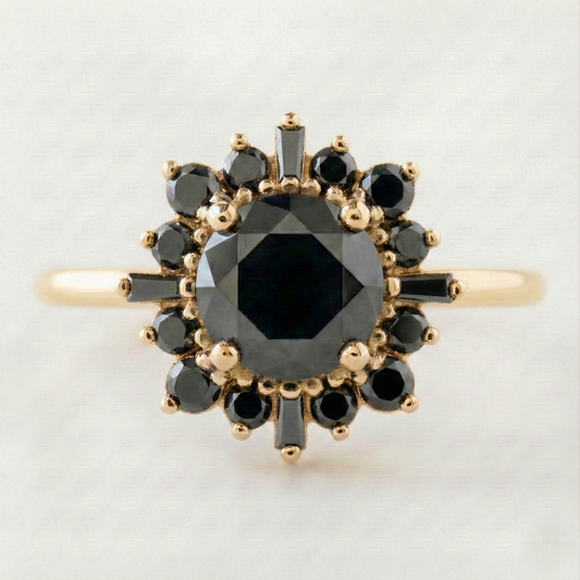 Round Cut Fancy Black Color Diamond Halo Solid Gold Ring - Shree Diamond Mfg