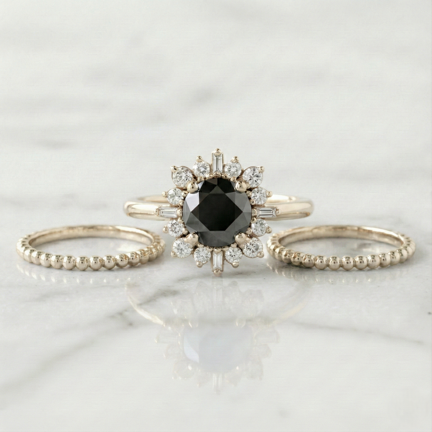 Round Shape Fancy Black Color Center Diamond Bridal Solid Gold Ring Set - Shree Diamond Mfg