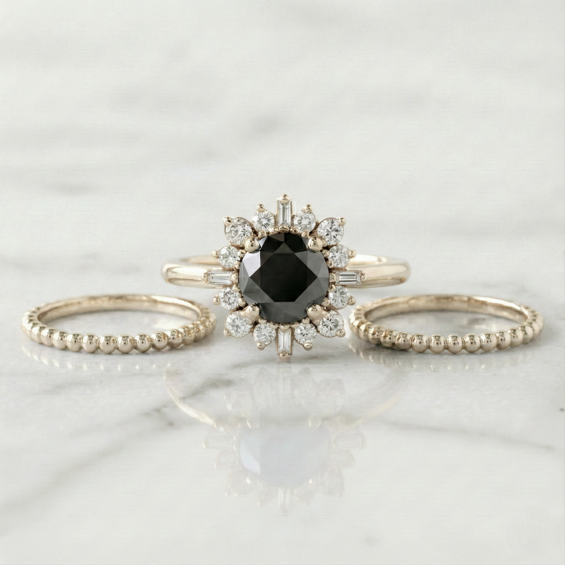 Round Shape Fancy Black Color Center Diamond Bridal Solid Gold Ring Set - Shree Diamond Mfg