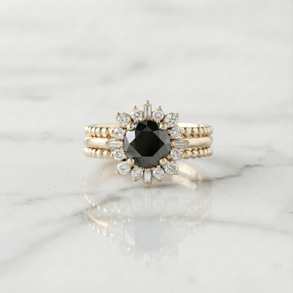 Round Shape Fancy Black Color Center Diamond Bridal Solid Gold Ring Set - Shree Diamond Mfg